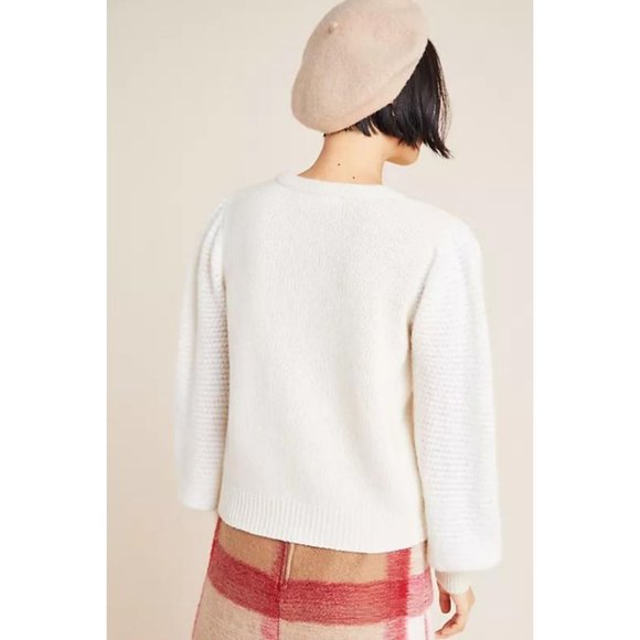 Anthropologie Elizabeth Pointelle Wool Sweater Ivory Size XS Knit Alpaca - Picture 2 of 7